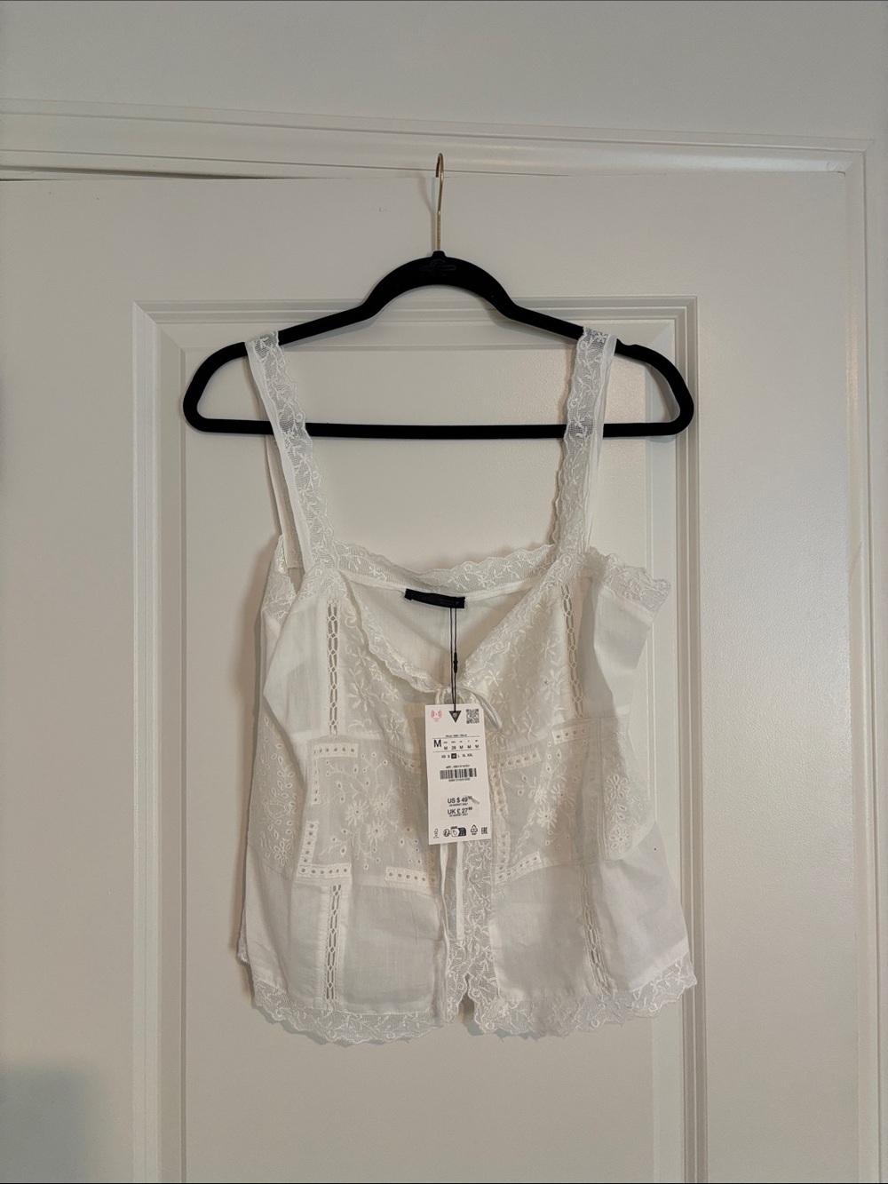 Zara White Lace-Trim Cotton Camisole